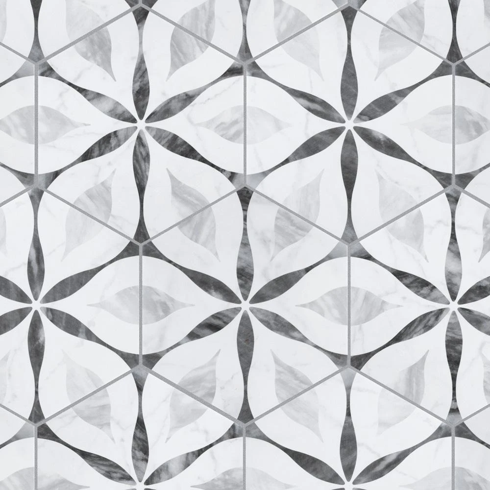 Merola Tile Classico Bardiglio Hexagon Flower 7 In. X 8 In. Porcelain Floor And Wall Tile (7.67 Sq. Ft. / Case) 4 Merola Tile Classico Bardiglio Hexagon Flower 7 In. X 8 In. Porcelain Floor And Wall Tile (7.67 Sq. Ft. / Case) - Image 4