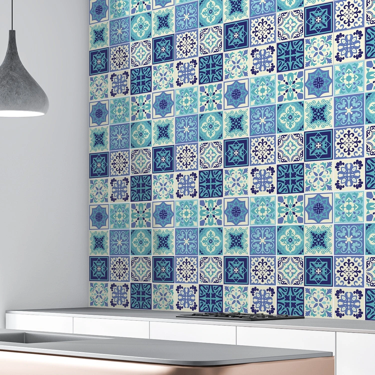 Walplus Peel And Stick Wall Tile Sticker Kitchen Bathroom Backsplash Splashback Tile Paint Stick On Tile Daliah Blue And Turquoise Mediterranean 3 Walplus Peel And Stick Wall Tile Sticker Kitchen Bathroom Backsplash Splashback Tile Paint Stick On Tile Daliah Blue And Turquoise Mediterranean - Image 3