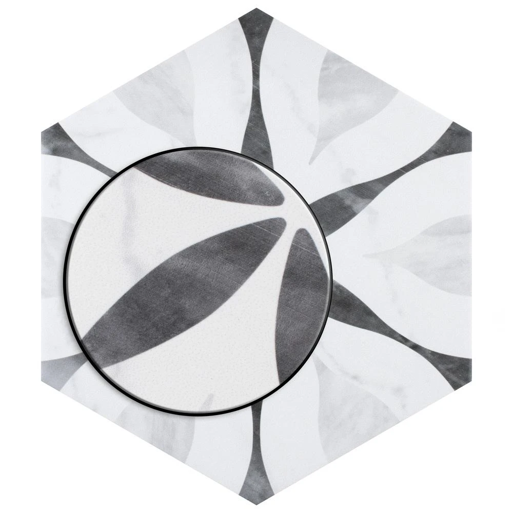 Merola Tile Classico Bardiglio Hexagon Flower 7 In. X 8 In. Porcelain Floor And Wall Tile (7.67 Sq. Ft. / Case) 9 Merola Tile Classico Bardiglio Hexagon Flower 7 In. X 8 In. Porcelain Floor And Wall Tile (7.67 Sq. Ft. / Case) - Image 9