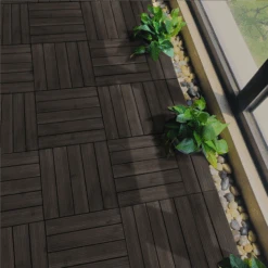 Topeakmart Pack Of 27 Interlocking Wood Flooring Tiles Indoor & Outdoor For Patio Garden Deck Poolside 12''x12'' Dark Brown -Flooring Store 3c587193 e9de 4081 adb9 3bb451c9e634 1.e0d373274b8b0e1cc5f11e23e779888c 1800x1800