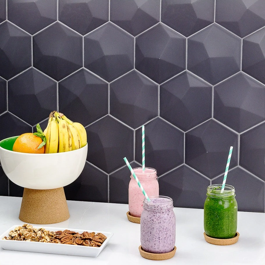 Magen 3D-Hex Dark Gray Matte Ceramic Hexagon Tile 2 Magen 3D-Hex Dark Gray Matte Ceramic Hexagon Tile - Image 2