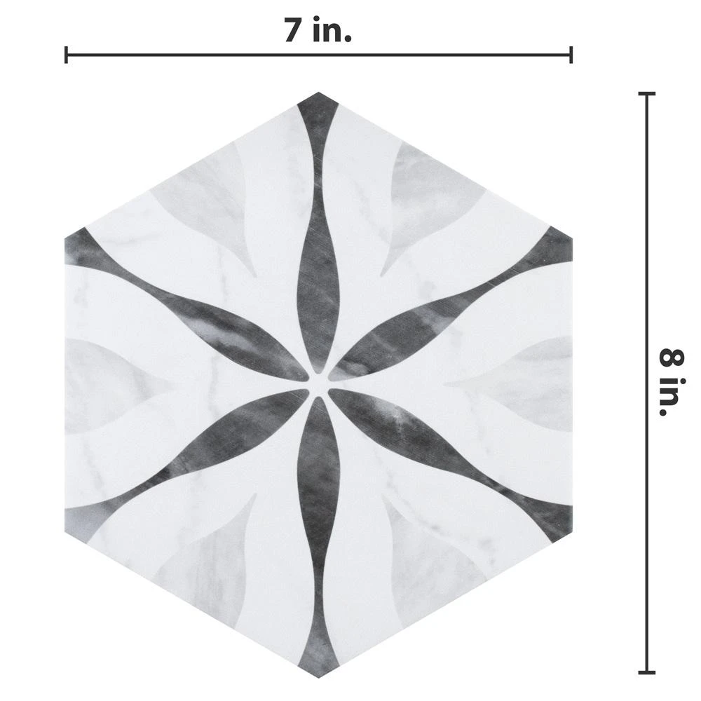 Merola Tile Classico Bardiglio Hexagon Flower 7 In. X 8 In. Porcelain Floor And Wall Tile (7.67 Sq. Ft. / Case) 2 Merola Tile Classico Bardiglio Hexagon Flower 7 In. X 8 In. Porcelain Floor And Wall Tile (7.67 Sq. Ft. / Case) - Image 2