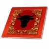 3dRose Chinese Zodiac Year Of The Ox Chinese New Year Red, Gold And Black - Ceramic Tile, 8-inch