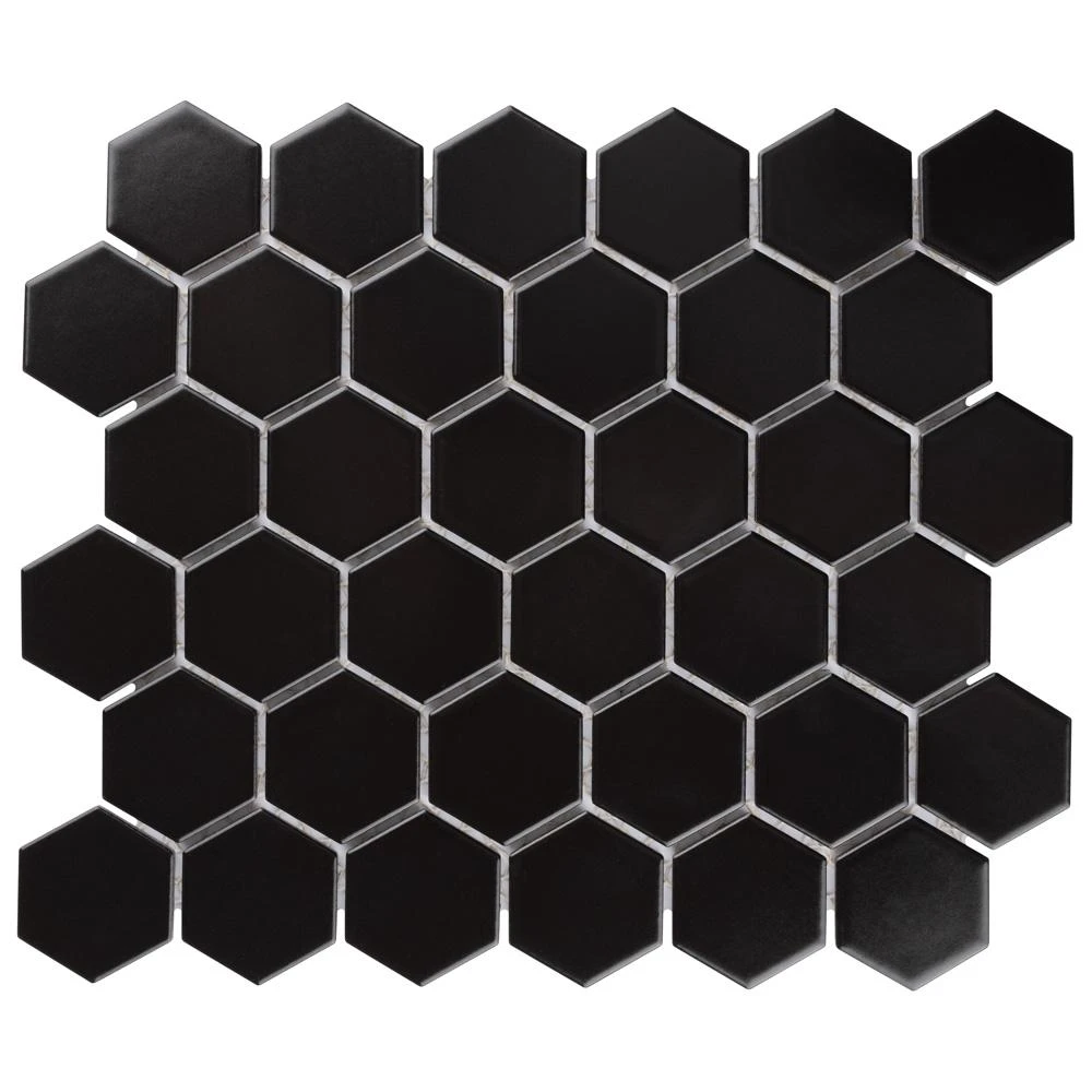Merola Tile Metro Hex 2 In. Glossy Black 11-1/8"x12-5/8" X 7 Mm Porcelain Mosaic Tile (9.64 Sq. Ft. / Case) 12 Merola Tile Metro Hex 2 In. Glossy Black 11-1/8"x12-5/8" X 7 Mm Porcelain Mosaic Tile (9.64 Sq. Ft. / Case) - Image 12