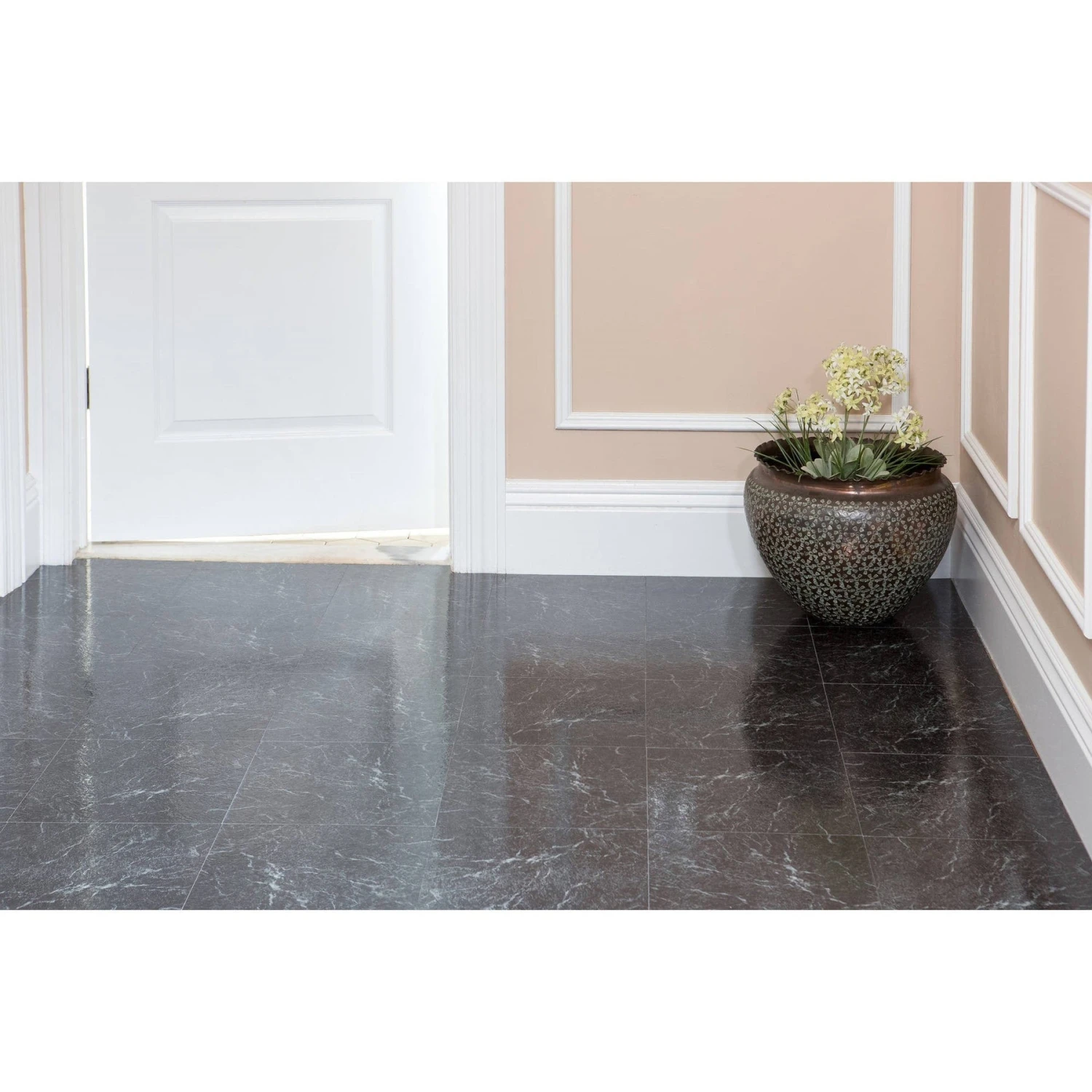 Achim Nexus Self Adhesive Vinyl Floor Tile - 20 Tiles/20 Sq. Ft., 12 X 12, Black With White Vein Marble 3 Achim Nexus Self Adhesive Vinyl Floor Tile - 20 Tiles/20 Sq. Ft., 12 X 12, Black With White Vein Marble - Image 3