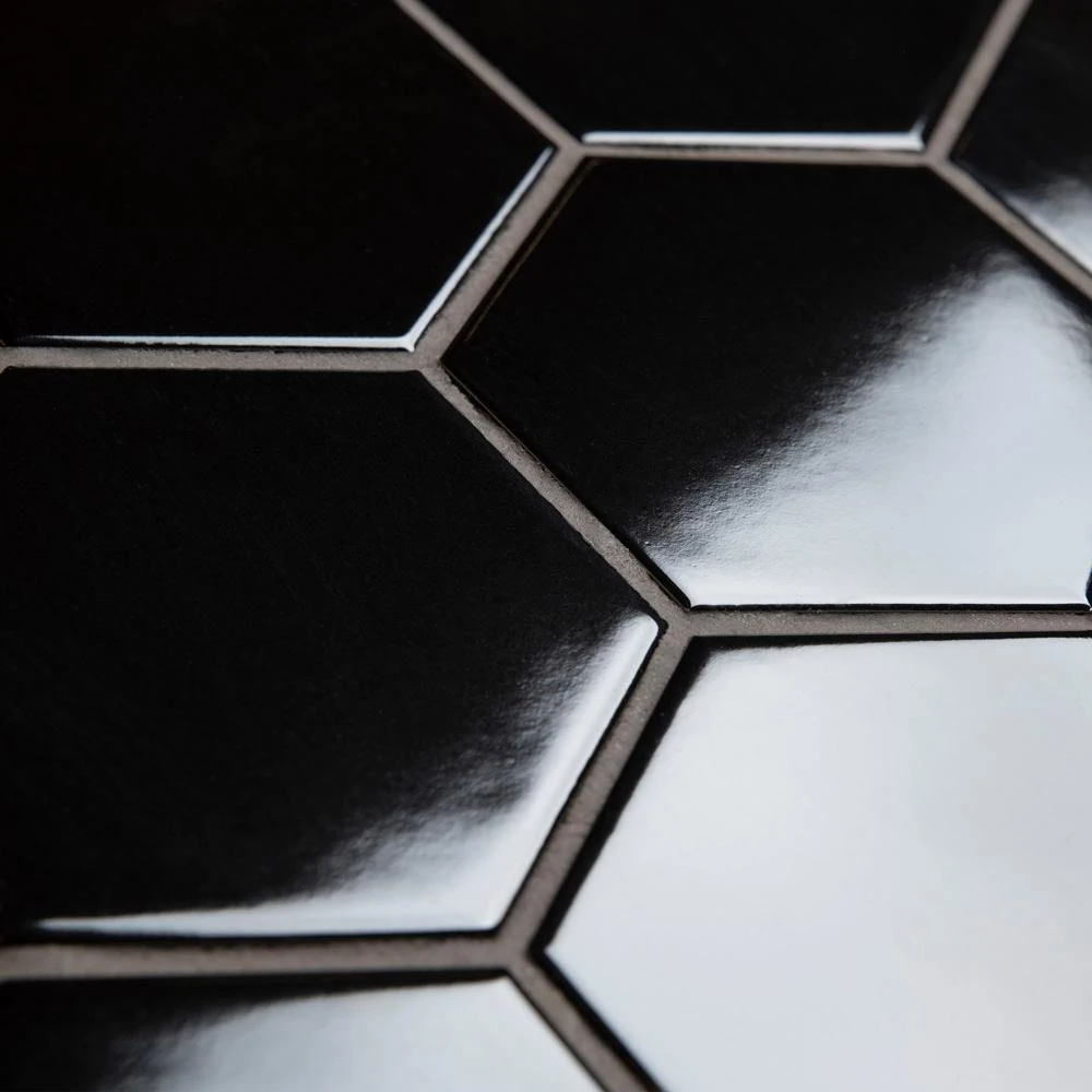 Merola Tile Metro Hex 2 In. Glossy Black 11-1/8"x12-5/8" X 7 Mm Porcelain Mosaic Tile (9.64 Sq. Ft. / Case) 6 Merola Tile Metro Hex 2 In. Glossy Black 11-1/8"x12-5/8" X 7 Mm Porcelain Mosaic Tile (9.64 Sq. Ft. / Case) - Image 6