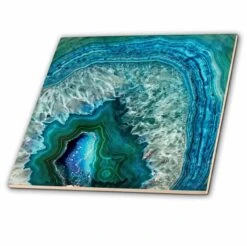 3dRose Luxury Aqua Blue Marble Agate Gem Mineral Stone - Ceramic Tile, 4-inch