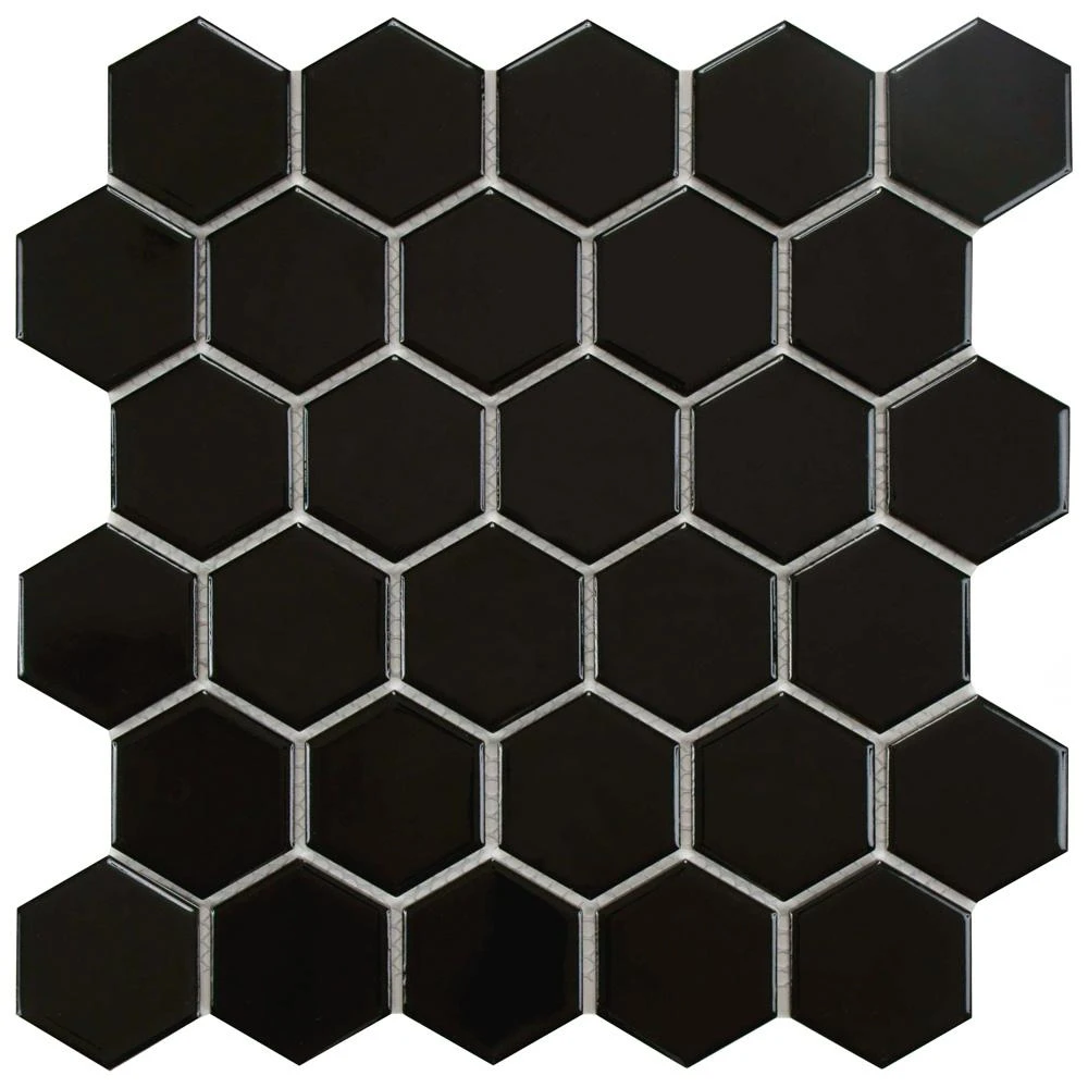 Merola Tile Metro Hex 2 In. Glossy Black 11-1/8"x12-5/8" X 7 Mm Porcelain Mosaic Tile (9.64 Sq. Ft. / Case) 1 Merola Tile Metro Hex 2 In. Glossy Black 11-1/8"x12-5/8" X 7 Mm Porcelain Mosaic Tile (9.64 Sq. Ft. / Case)