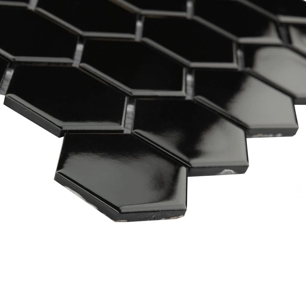 Merola Tile Metro Hex 2 In. Glossy Black 11-1/8"x12-5/8" X 7 Mm Porcelain Mosaic Tile (9.64 Sq. Ft. / Case) 3 Merola Tile Metro Hex 2 In. Glossy Black 11-1/8"x12-5/8" X 7 Mm Porcelain Mosaic Tile (9.64 Sq. Ft. / Case) - Image 3