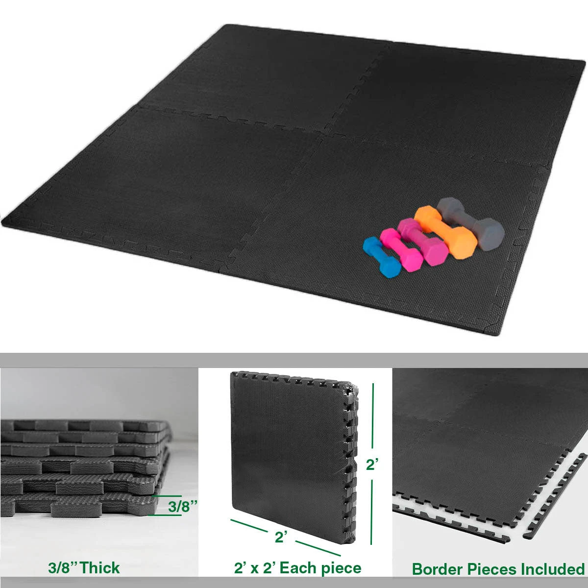 Xspec 3/8" Thick 100 Sq Ft EVA Foam Floor Exercise Gym Mats 25 Pcs, Black | 1 YEAR LIMITED WARRANTY 6 Xspec 3/8" Thick 100 Sq Ft EVA Foam Floor Exercise Gym Mats 25 Pcs, Black | 1 YEAR LIMITED WARRANTY - Image 6