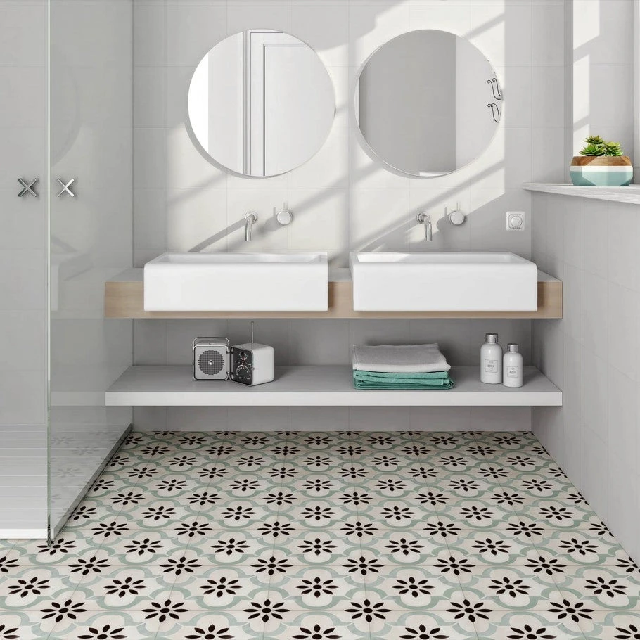 Prado Beige And Green Encaustic 9x9 Glazed Porcelain Tile 2 Prado Beige And Green Encaustic 9x9 Glazed Porcelain Tile - Image 2