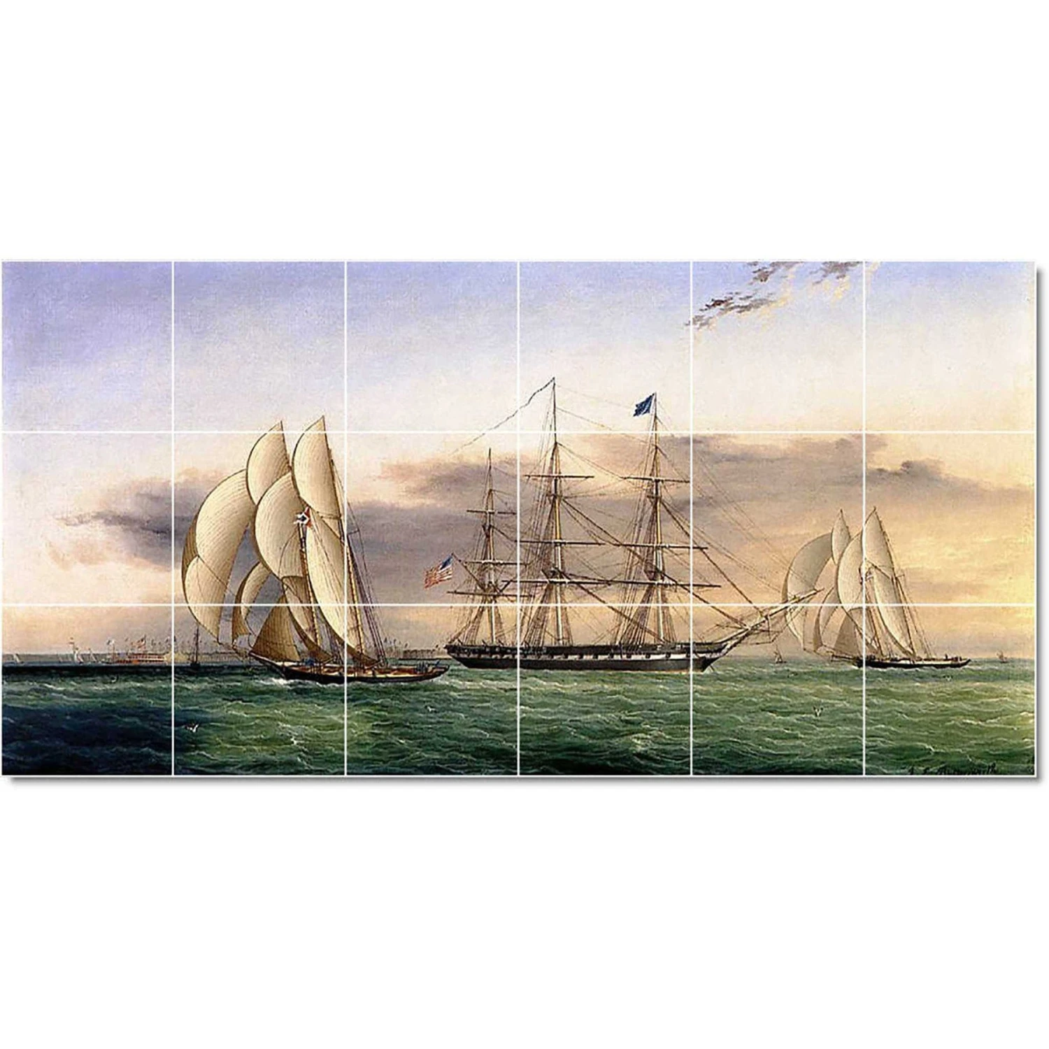 Ceramic Tile Mural-James Buttersworth Ships Tile Mural House Renovate Ideas. 25.5" W X 12.75" H Using (18) 4.25 X 4.25 Ceramic Tiles 1 Ceramic Tile Mural-James Buttersworth Ships Tile Mural House Renovate Ideas. 25.5" W X 12.75" H Using (18) 4.25 X 4.25 Ceramic Tiles