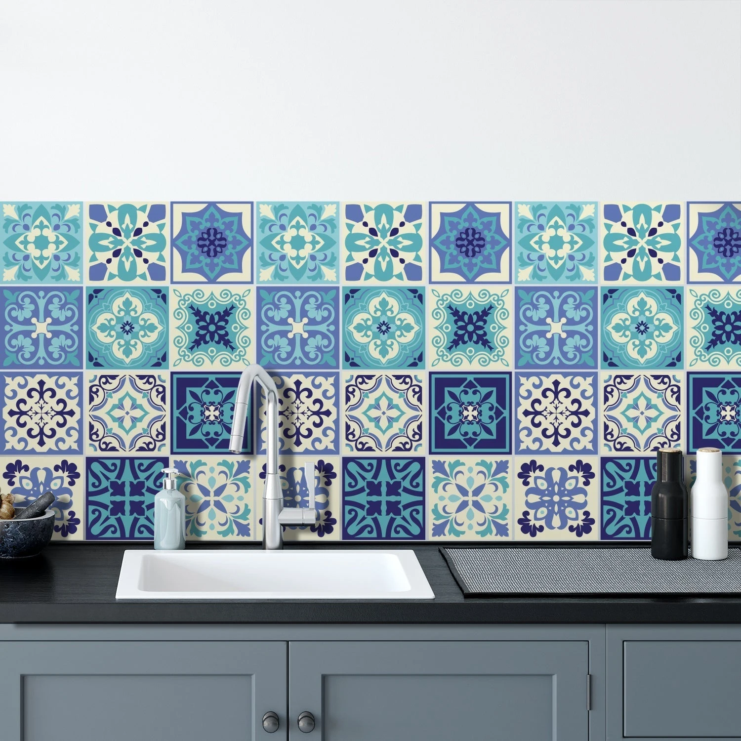 Walplus Peel And Stick Wall Tile Sticker Kitchen Bathroom Backsplash Splashback Tile Paint Stick On Tile Daliah Blue And Turquoise Mediterranean 4 Walplus Peel And Stick Wall Tile Sticker Kitchen Bathroom Backsplash Splashback Tile Paint Stick On Tile Daliah Blue And Turquoise Mediterranean - Image 4