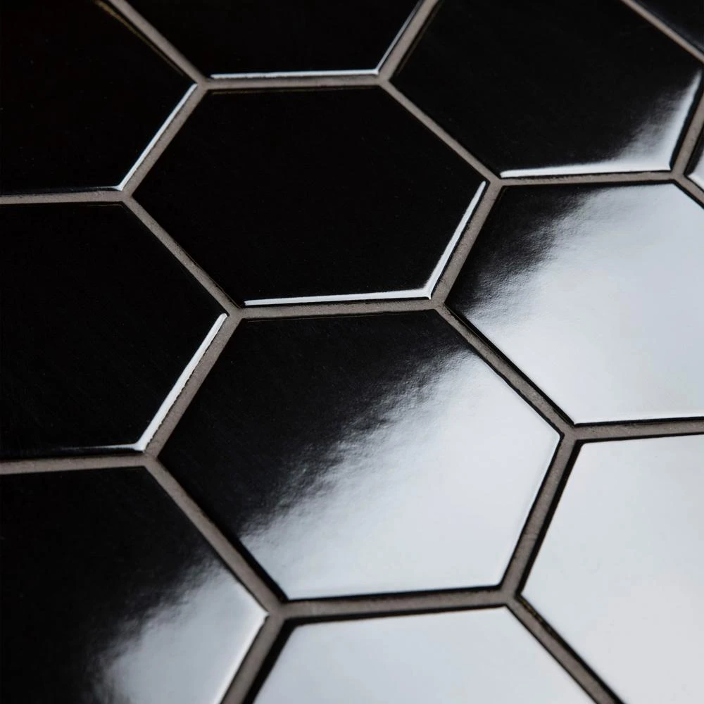 Merola Tile Metro Hex 2 In. Glossy Black 11-1/8"x12-5/8" X 7 Mm Porcelain Mosaic Tile (9.64 Sq. Ft. / Case) 7 Merola Tile Metro Hex 2 In. Glossy Black 11-1/8"x12-5/8" X 7 Mm Porcelain Mosaic Tile (9.64 Sq. Ft. / Case) - Image 7