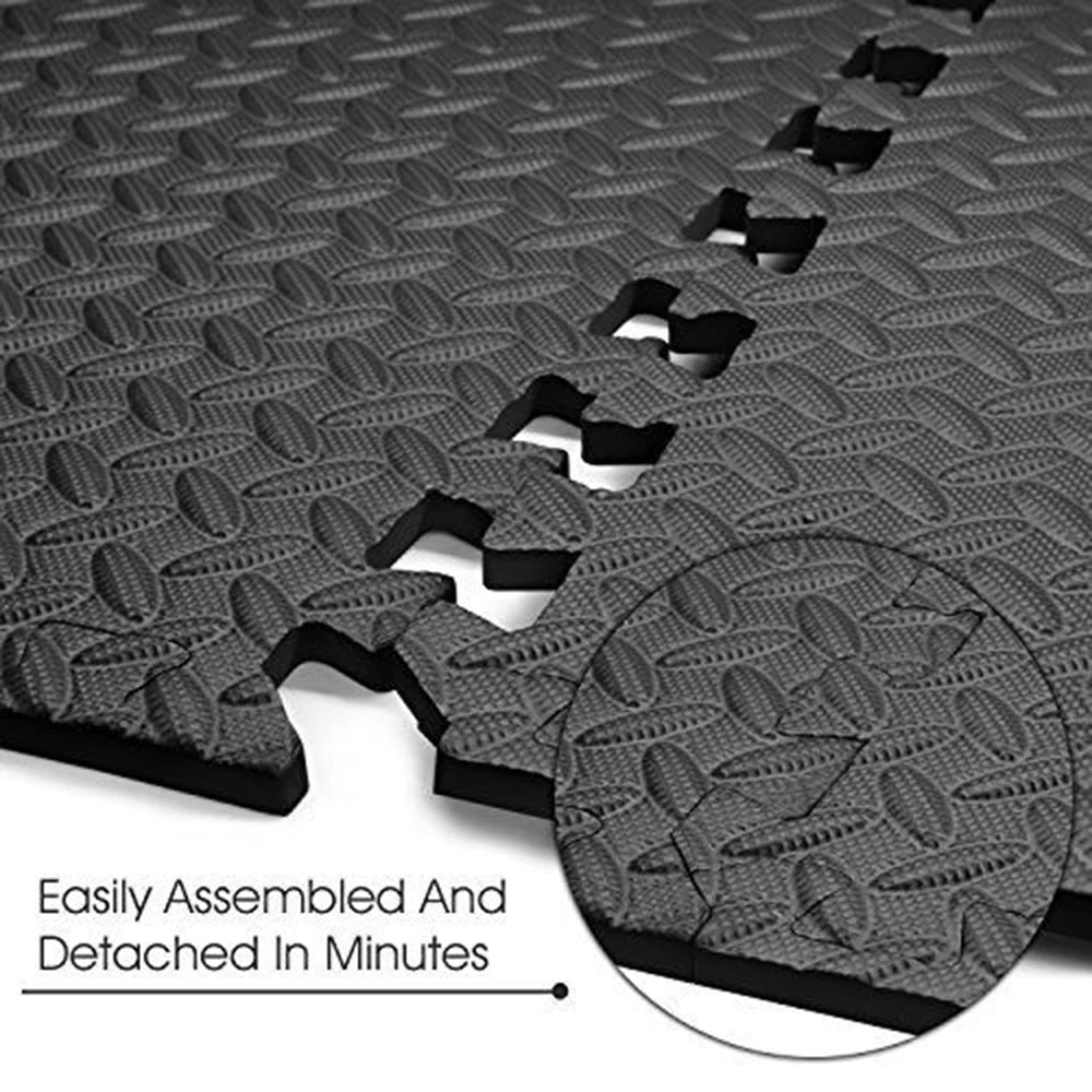 Zimtown 42 Pcs Interlocking Foam Floor Tiles, 168Sq Eva Black Puzzle Exercise Mat, Protective Flooring Pad Gym Equipment Cushion, For Exercising, Yoga, Kids, Babies, Playroom, Camping 6 Zimtown 42 Pcs Interlocking Foam Floor Tiles, 168Sq Eva Black Puzzle Exercise Mat, Protective Flooring Pad Gym Equipment Cushion, For Exercising, Yoga, Kids, Babies, Playroom, Camping - Image 6