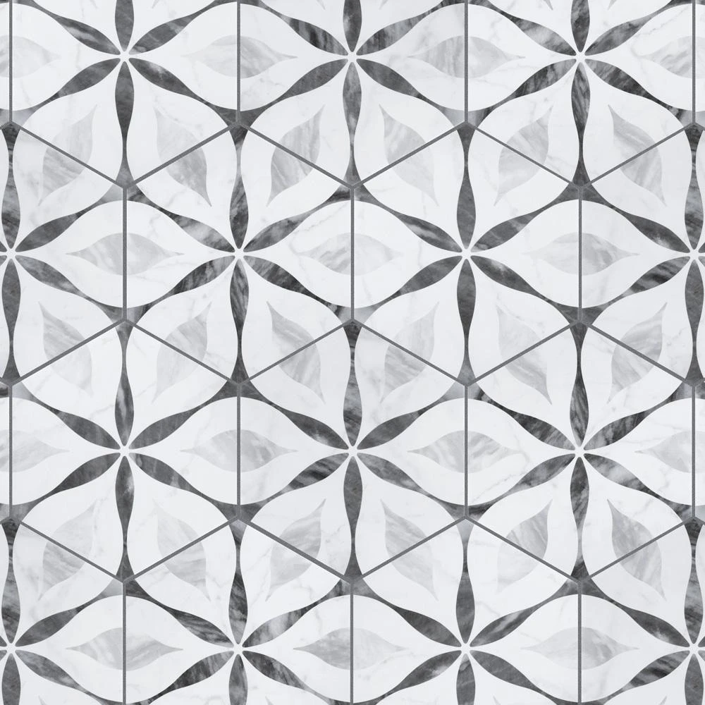 Merola Tile Classico Bardiglio Hexagon Flower 7 In. X 8 In. Porcelain Floor And Wall Tile (7.67 Sq. Ft. / Case) 5 Merola Tile Classico Bardiglio Hexagon Flower 7 In. X 8 In. Porcelain Floor And Wall Tile (7.67 Sq. Ft. / Case) - Image 5