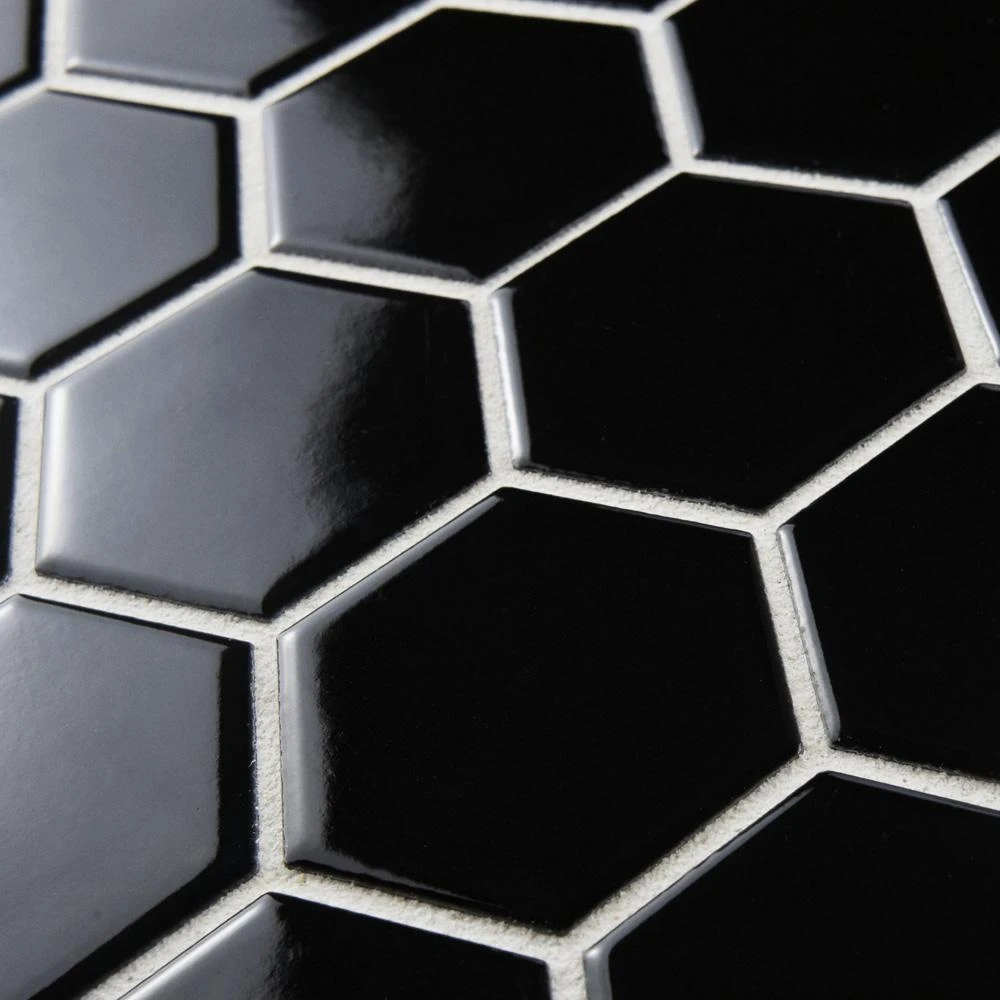 Merola Tile Metro Hex 2 In. Glossy Black 11-1/8"x12-5/8" X 7 Mm Porcelain Mosaic Tile (9.64 Sq. Ft. / Case) 5 Merola Tile Metro Hex 2 In. Glossy Black 11-1/8"x12-5/8" X 7 Mm Porcelain Mosaic Tile (9.64 Sq. Ft. / Case) - Image 5