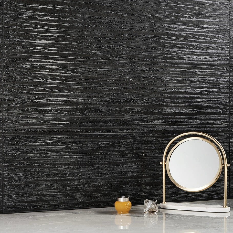 Bond Tile Remnant River Black 11 In. X 40 In. Textured Ceramic Wall Tile (4 Pieces 12.48 Sq. Ft. / Case) 2 Bond Tile Remnant River Black 11 In. X 40 In. Textured Ceramic Wall Tile (4 Pieces 12.48 Sq. Ft. / Case) - Image 2